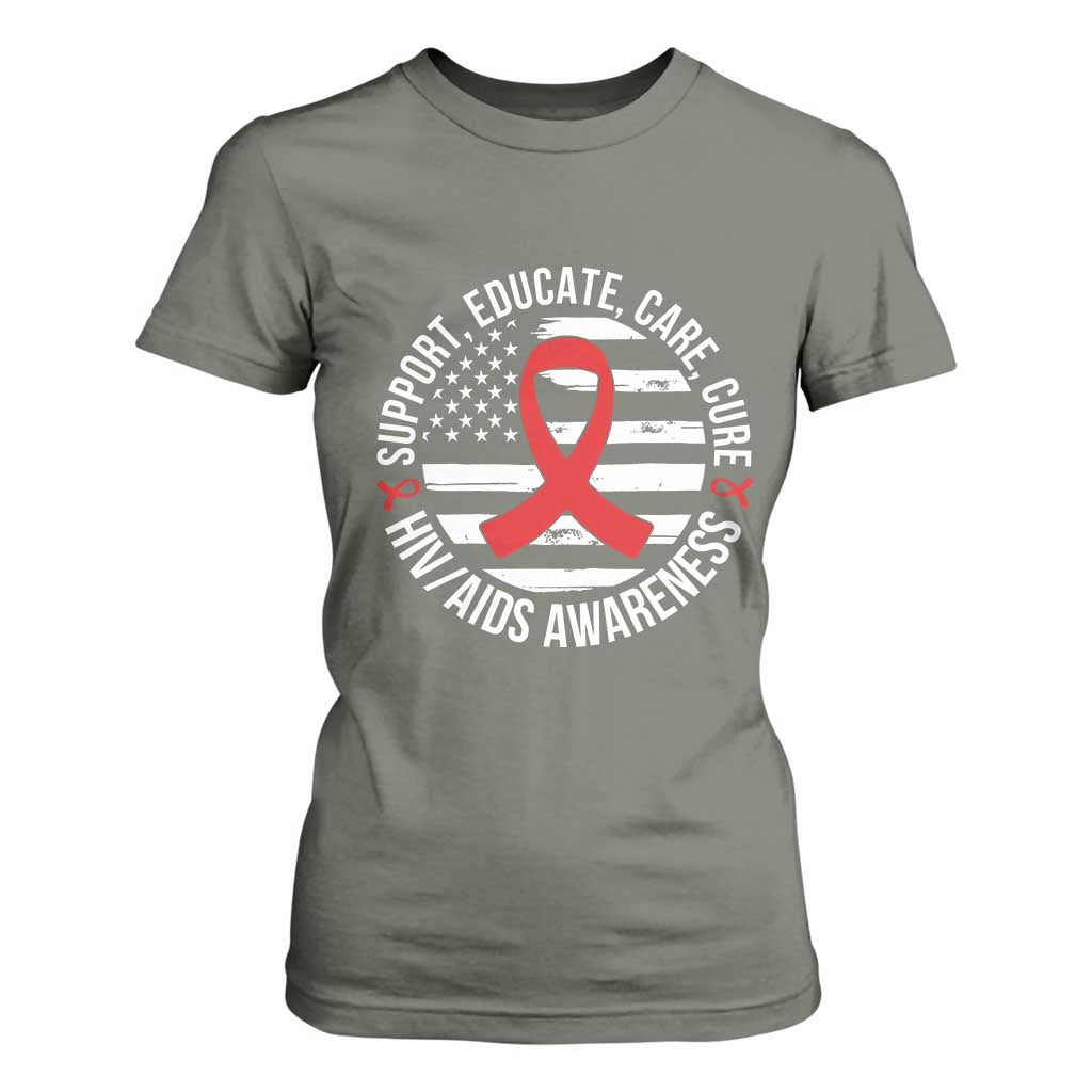 Support Educate Care Cure HIV Awareness Month Gift T Shirt For Women TS12 Military Green Print Your Wear