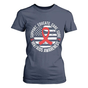 Support Educate Care Cure HIV Awareness Month Gift T Shirt For Women TS12 Navy Print Your Wear