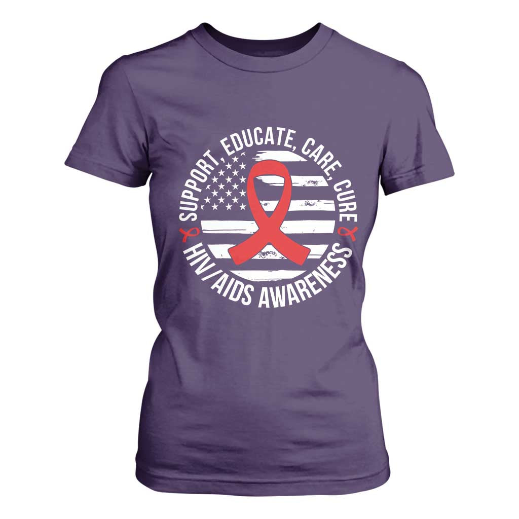 Support Educate Care Cure HIV Awareness Month Gift T Shirt For Women TS12 Purple Print Your Wear