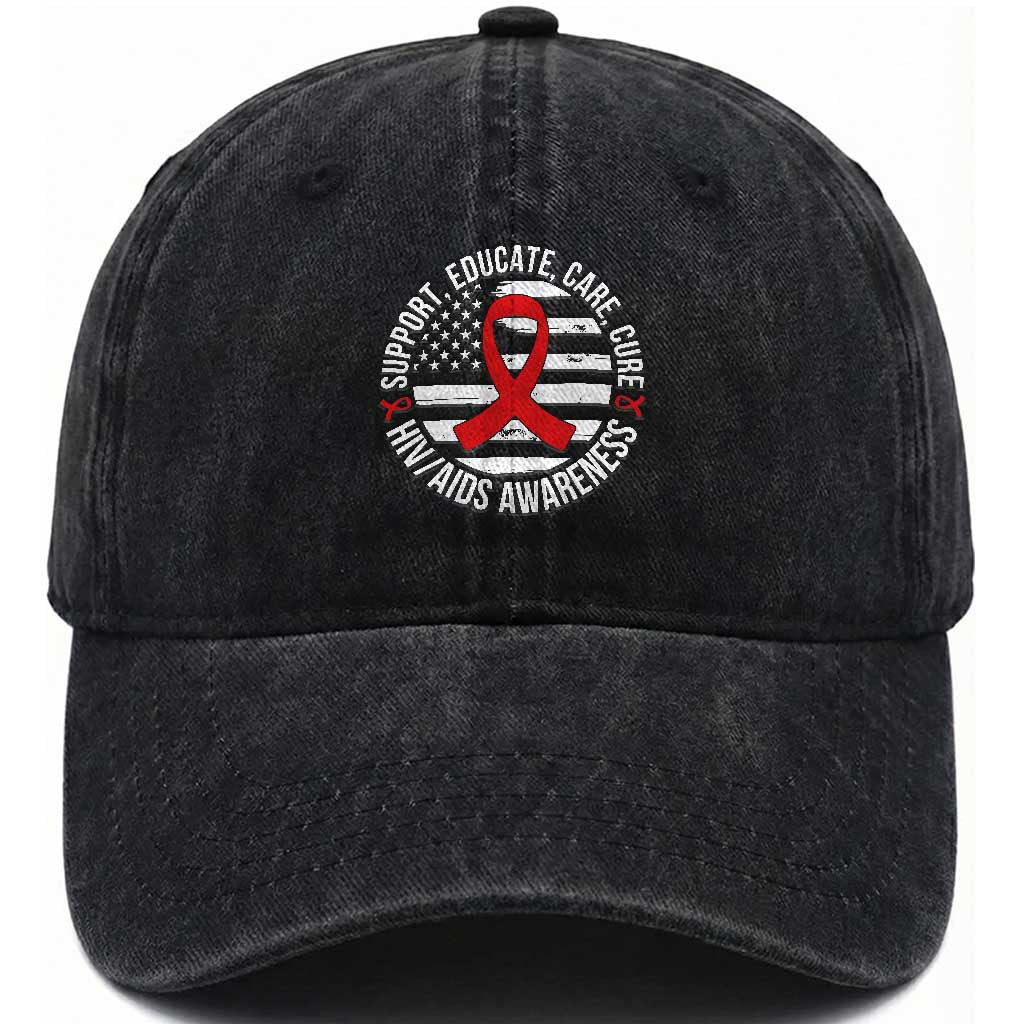 Support Educate Care Cure HIV Awareness Month Gift Washed Cotton Baseball Cap TS12 Print Your Wear