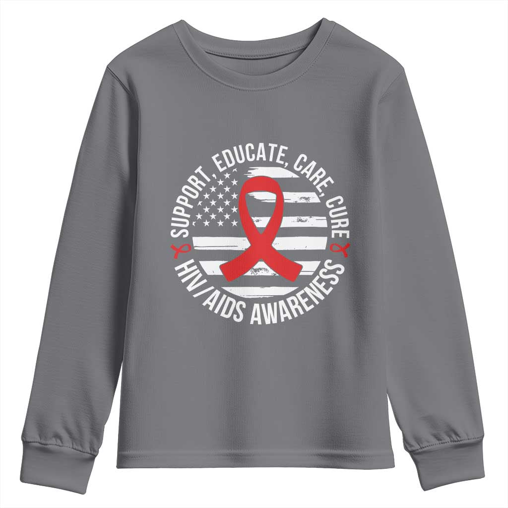 Support Educate Care Cure HIV Awareness Month Gift Youth Sweatshirt TS12 Charcoal Print Your Wear