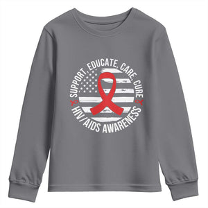 Support Educate Care Cure HIV Awareness Month Gift Youth Sweatshirt TS12 Charcoal Print Your Wear