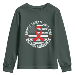 Support Educate Care Cure HIV Awareness Month Gift Youth Sweatshirt TS12 Dark Forest Green Print Your Wear