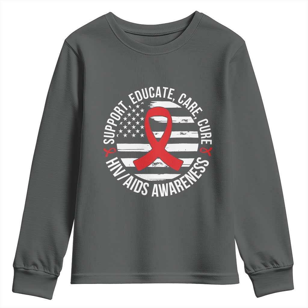 Support Educate Care Cure HIV Awareness Month Gift Youth Sweatshirt TS12 Dark Heather Print Your Wear