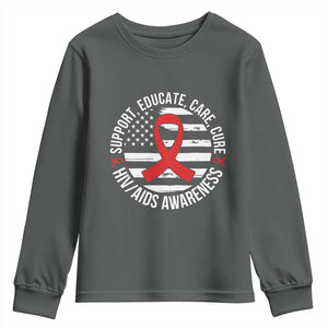 Support Educate Care Cure HIV Awareness Month Gift Youth Sweatshirt TS12 Dark Heather Print Your Wear