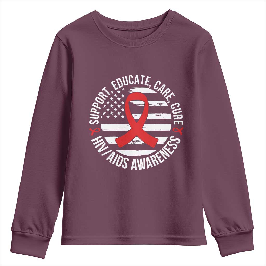 Support Educate Care Cure HIV Awareness Month Gift Youth Sweatshirt TS12 Maroon Print Your Wear