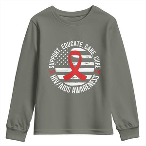 Support Educate Care Cure HIV Awareness Month Gift Youth Sweatshirt TS12 Military Green Print Your Wear