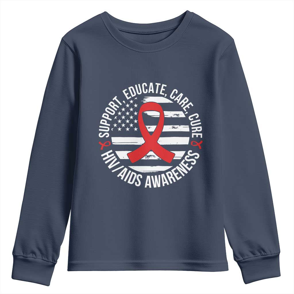 Support Educate Care Cure HIV Awareness Month Gift Youth Sweatshirt TS12 Navy Print Your Wear