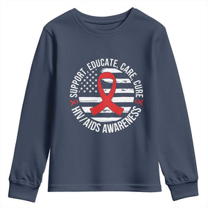 Support Educate Care Cure HIV Awareness Month Gift Youth Sweatshirt TS12 Navy Print Your Wear