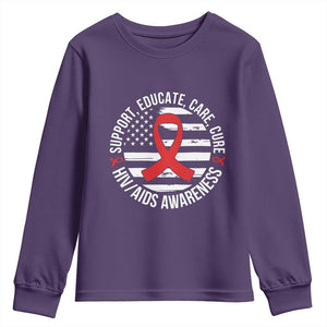 Support Educate Care Cure HIV Awareness Month Gift Youth Sweatshirt TS12 Purple Print Your Wear
