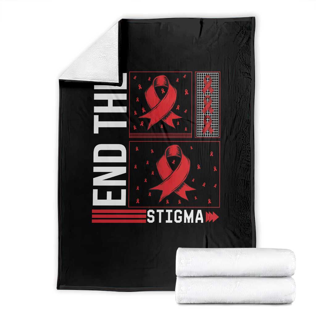End The Stigma HIV Awareness Throw Blanket Red Ribbon Gift TS12 Black Print Your Wear