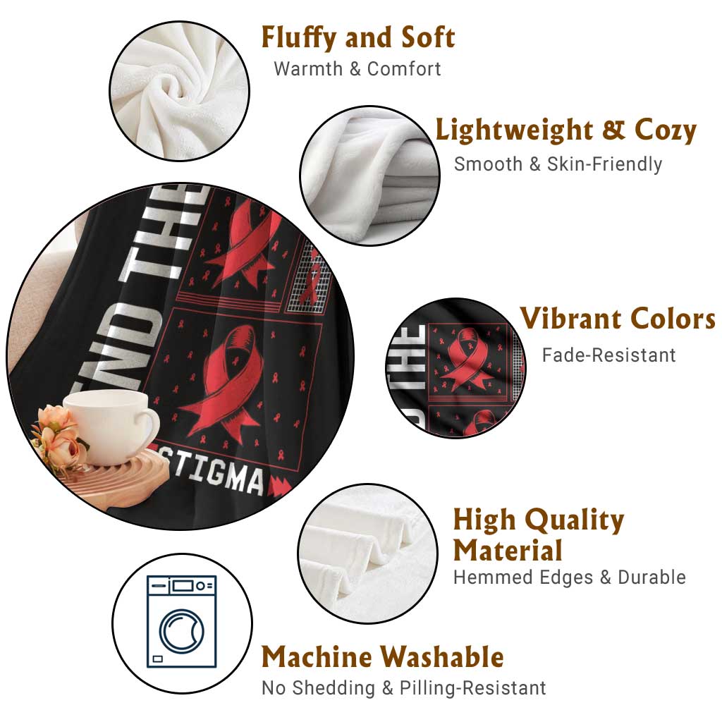 End The Stigma HIV Awareness Throw Blanket Red Ribbon Gift TS12 Print Your Wear