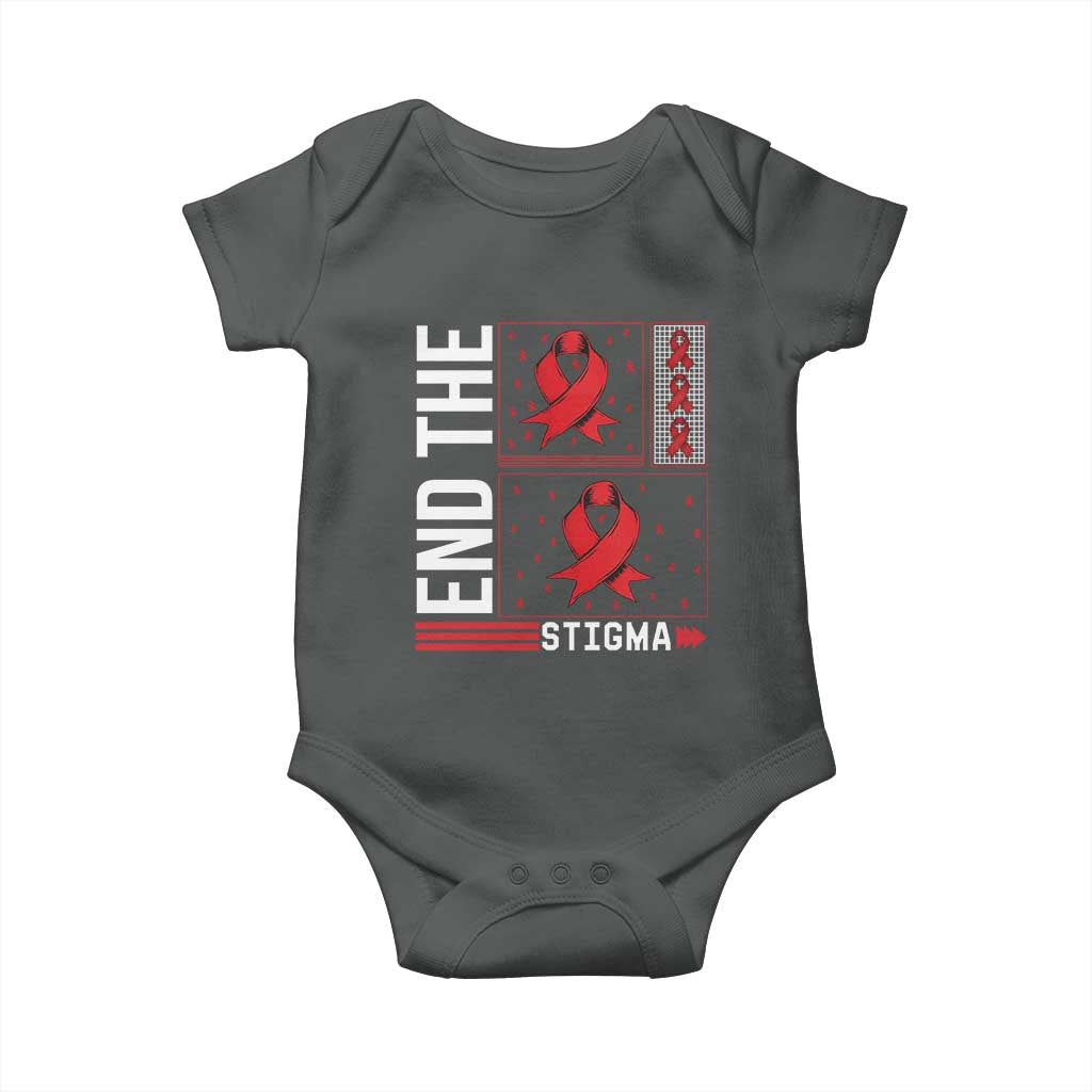 End The Stigma HIV Awareness Baby Onesie Red Ribbon Gift TS12 Dark Heather Print Your Wear