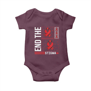 End The Stigma HIV Awareness Baby Onesie Red Ribbon Gift TS12 Maroon Print Your Wear