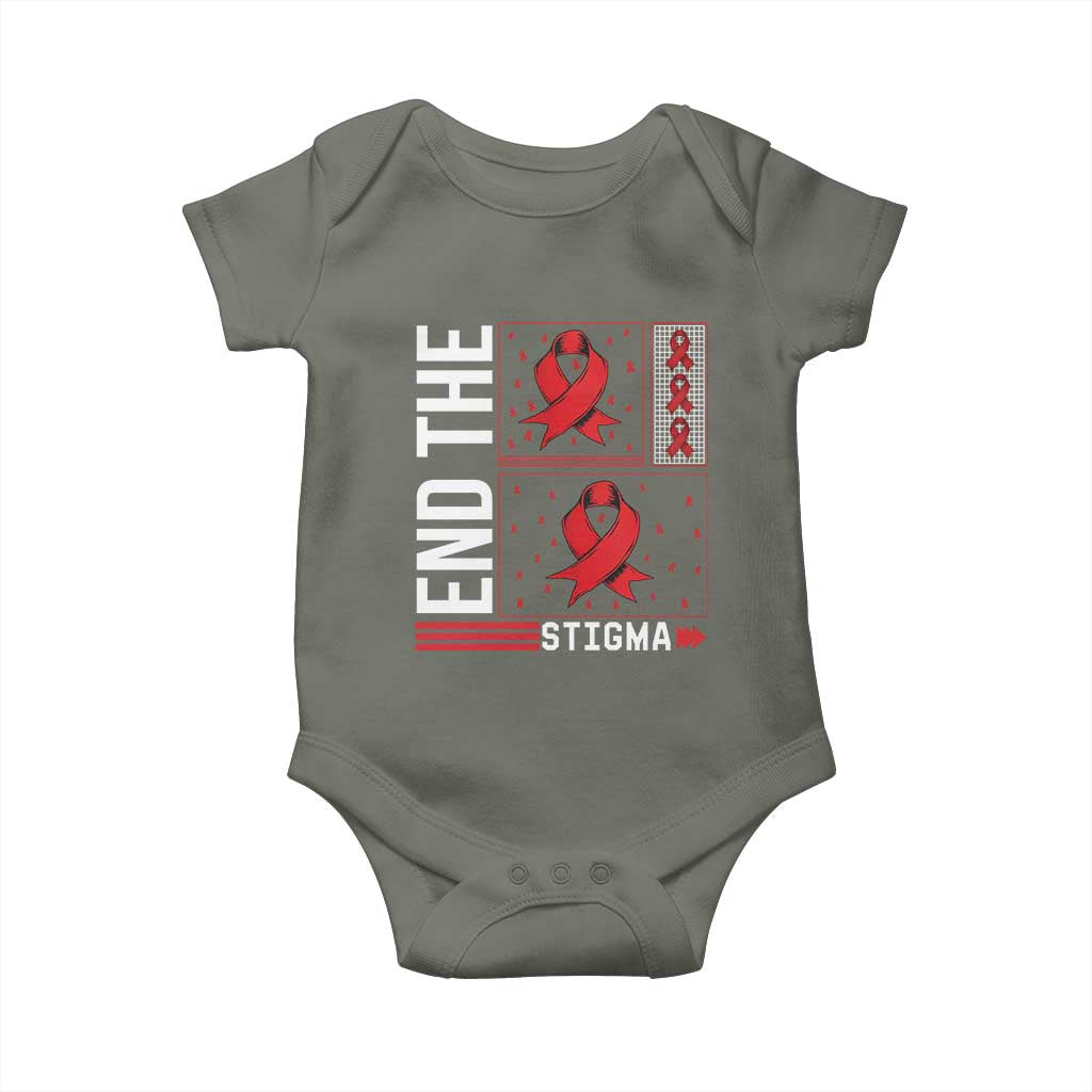 End The Stigma HIV Awareness Baby Onesie Red Ribbon Gift TS12 Military Green Print Your Wear
