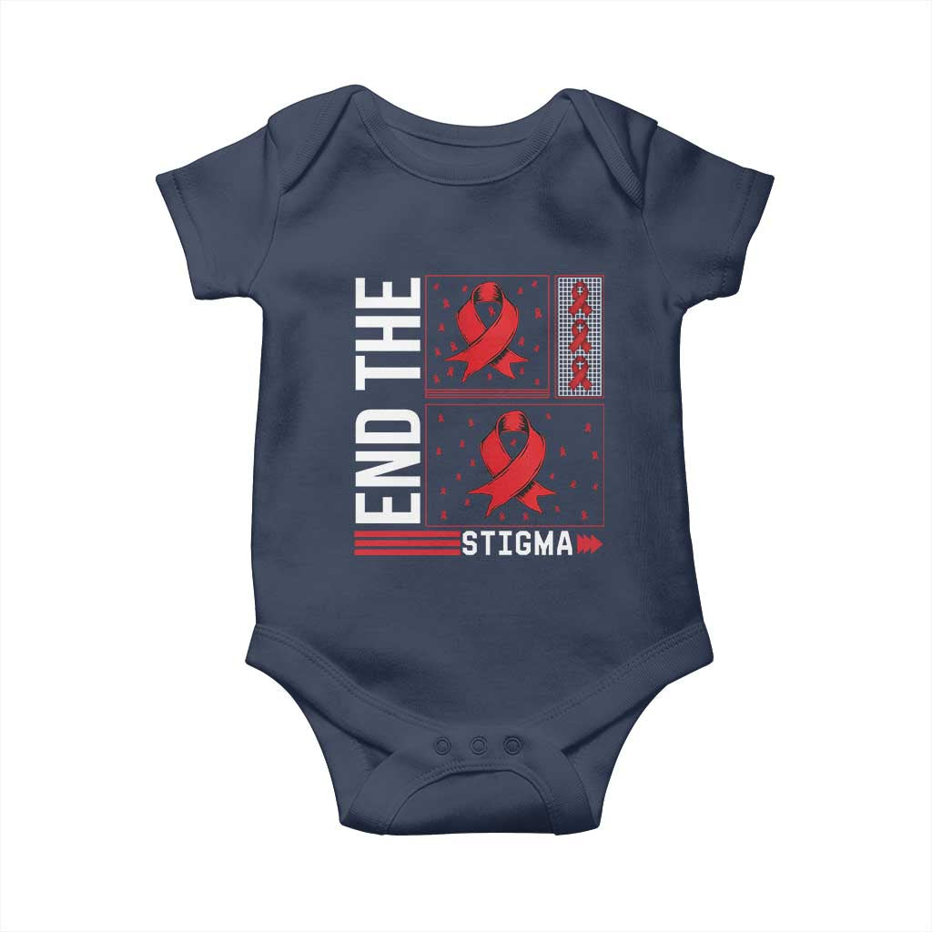 End The Stigma HIV Awareness Baby Onesie Red Ribbon Gift TS12 Navy Print Your Wear