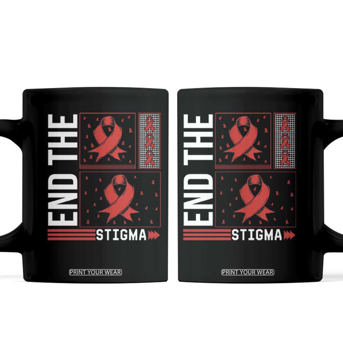End The Stigma HIV Awareness Coffee Mug Red Ribbon Gift TS12 Black Print Your Wear