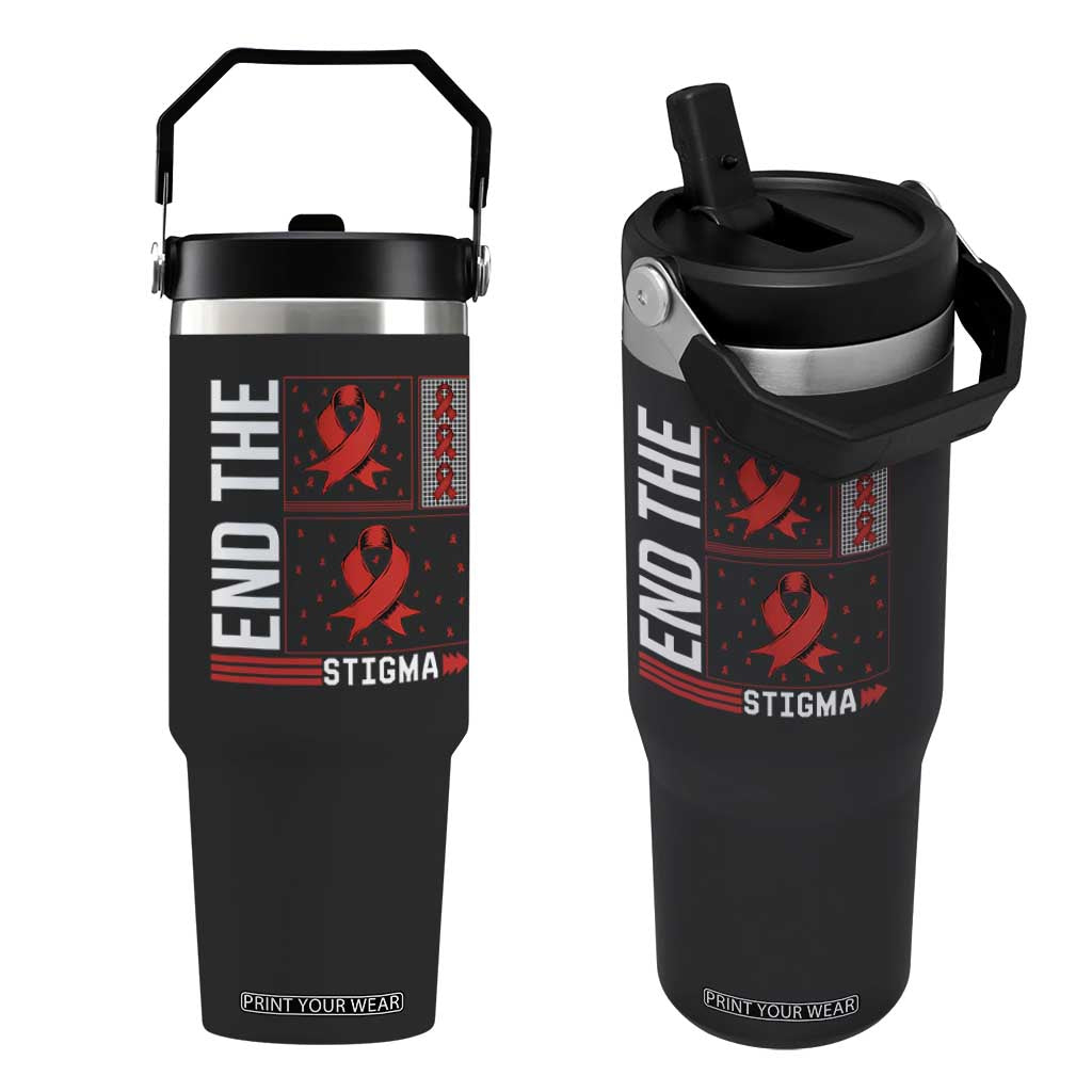 End The Stigma HIV Awareness Flip Straw Tumbler Red Ribbon Gift TS12 One Size: 30 oz Black Print Your Wear