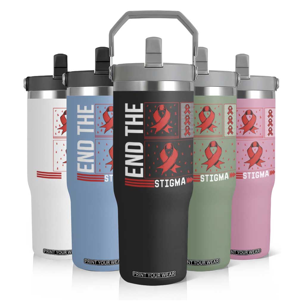 End The Stigma HIV Awareness Flip Straw Tumbler Red Ribbon Gift TS12 Print Your Wear