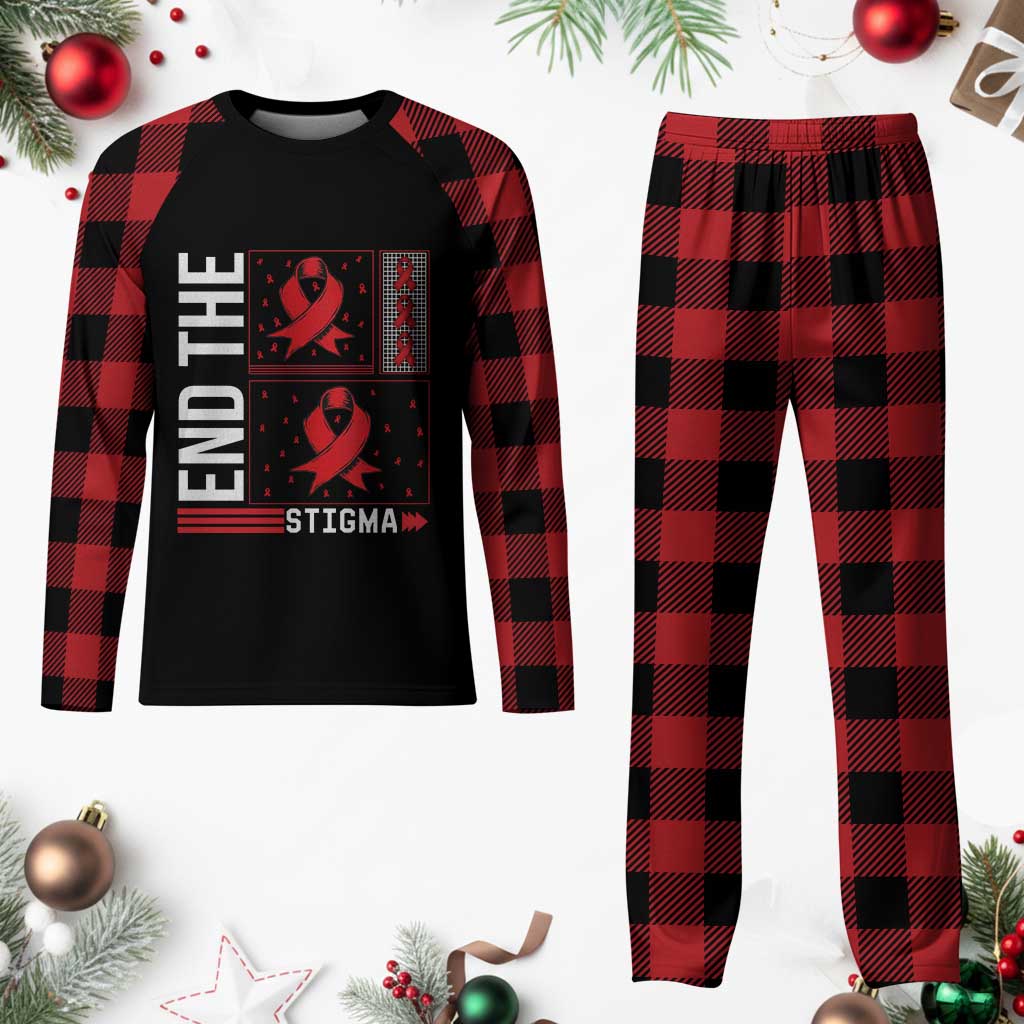 End The Stigma HIV Awareness Plaid Pajama Set Red Ribbon Gift TS12 Buffalo Plaid Print Your Wear