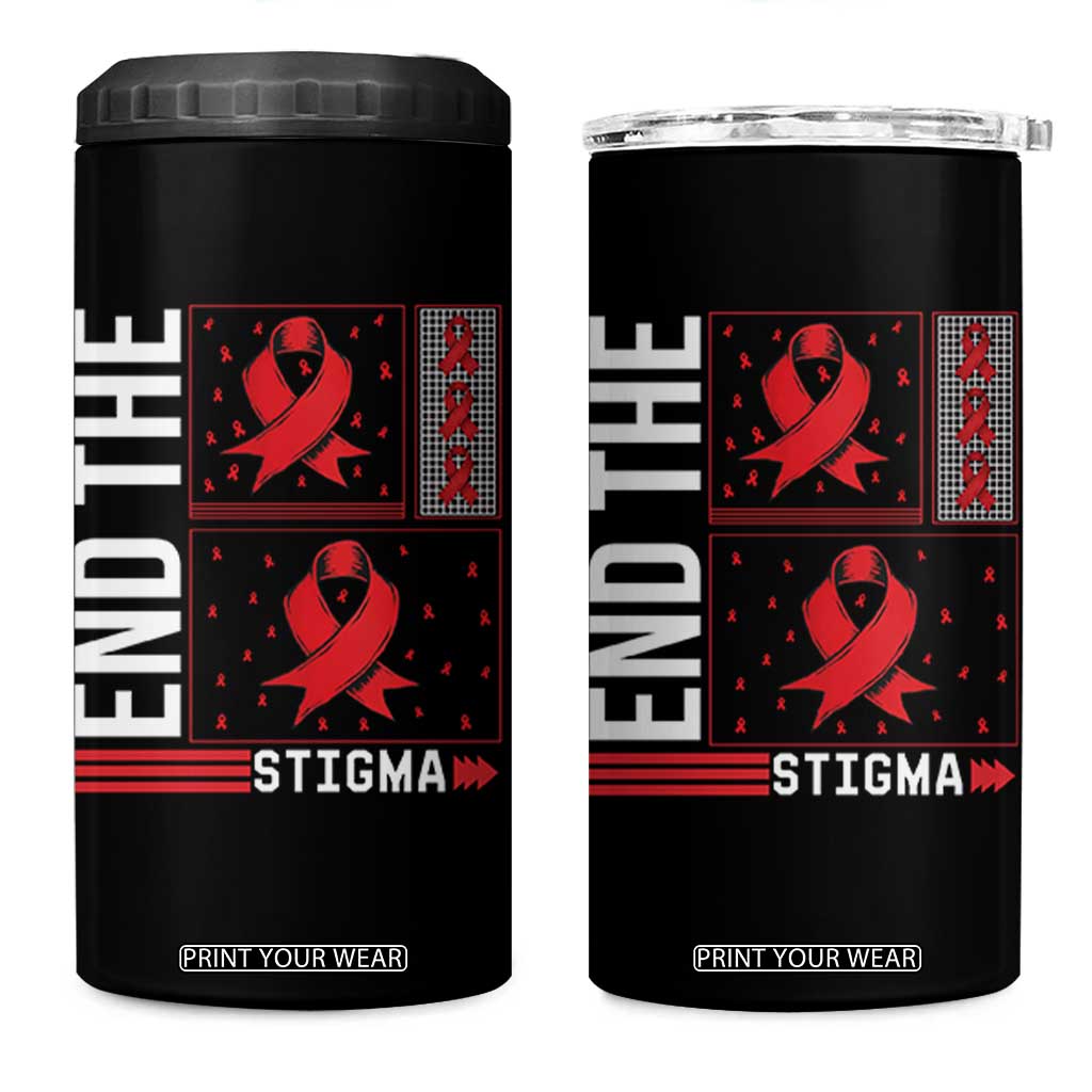 End The Stigma HIV Awareness 4 in 1 Can Cooler Tumbler Red Ribbon Gift TS12 One Size: 16 oz Black Print Your Wear