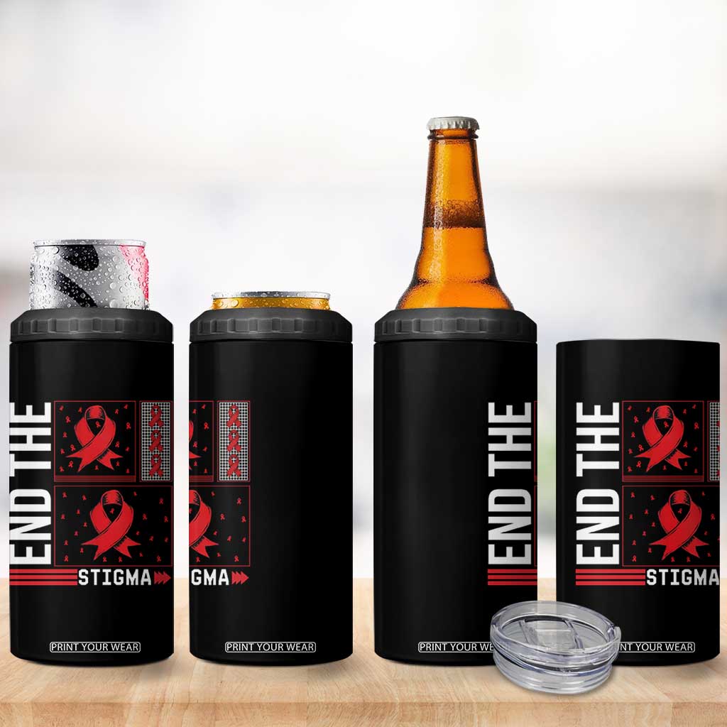 End The Stigma HIV Awareness 4 in 1 Can Cooler Tumbler Red Ribbon Gift TS12 Print Your Wear