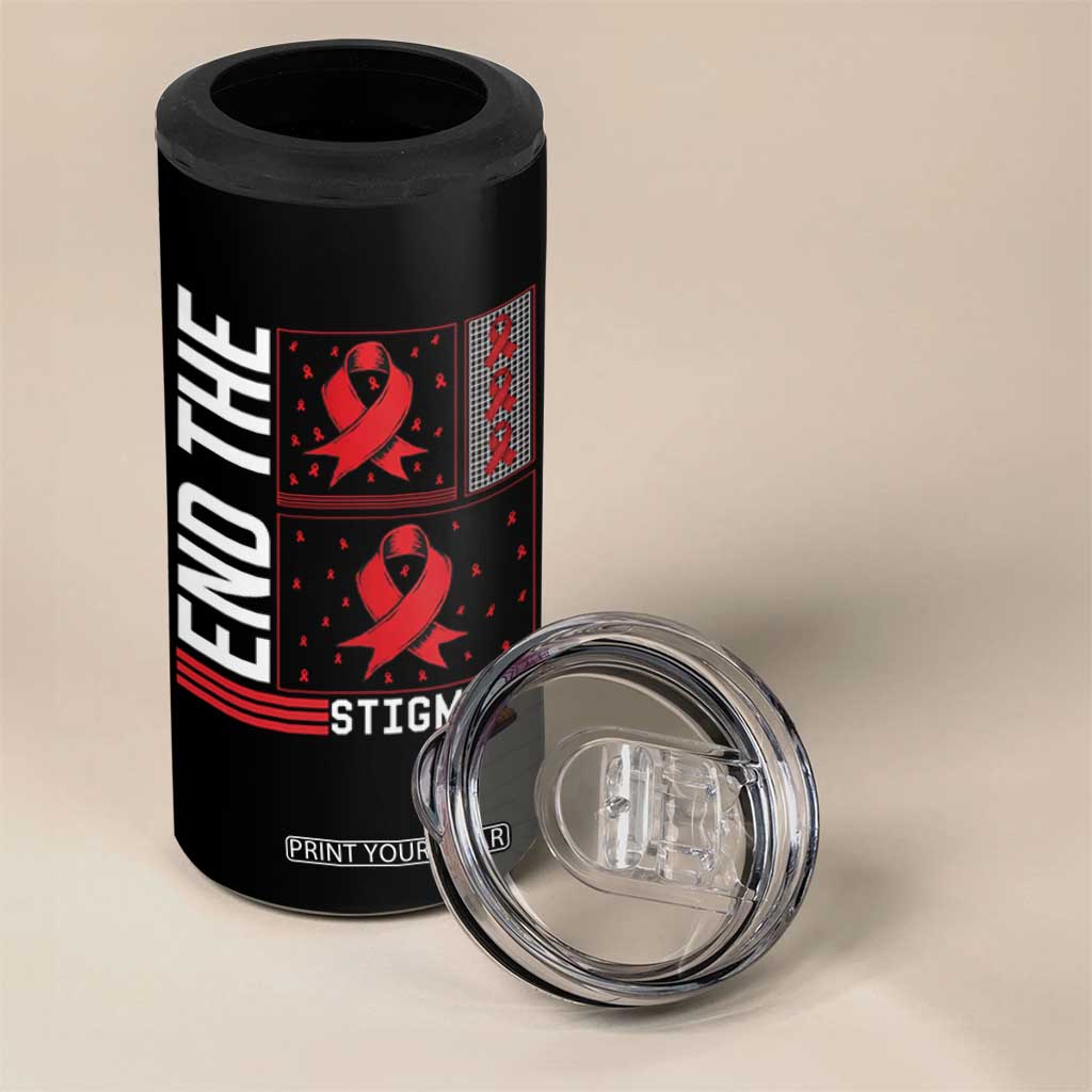 End The Stigma HIV Awareness 4 in 1 Can Cooler Tumbler Red Ribbon Gift TS12 Print Your Wear