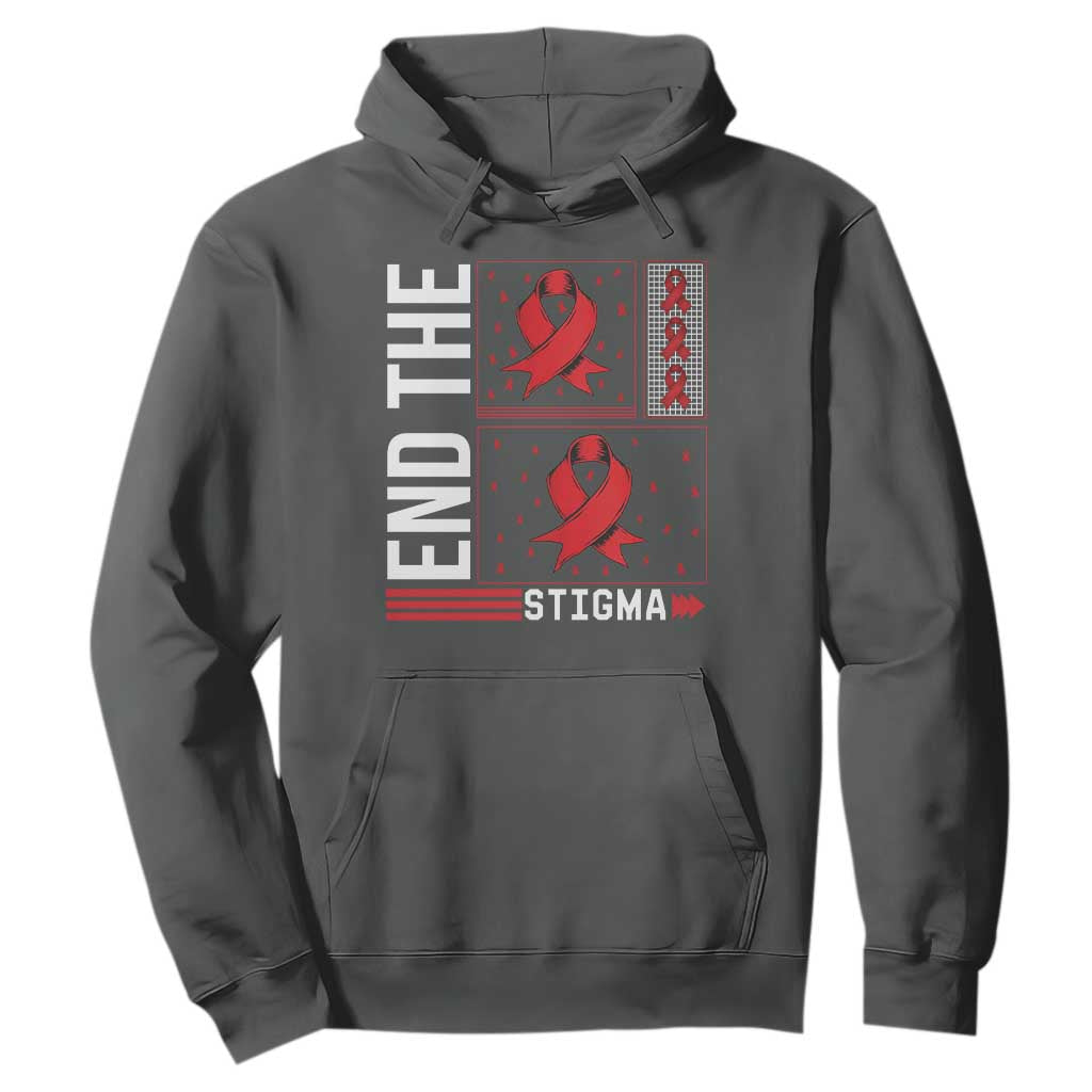 End The Stigma HIV Awareness Hoodie Red Ribbon Gift TS12 Dark Heather Print Your Wear