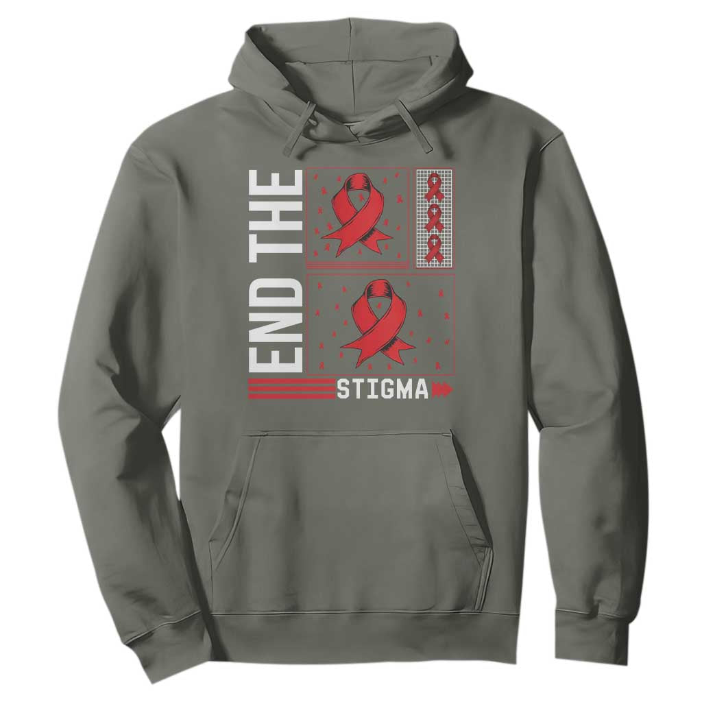 End The Stigma HIV Awareness Hoodie Red Ribbon Gift TS12 Military Green Print Your Wear