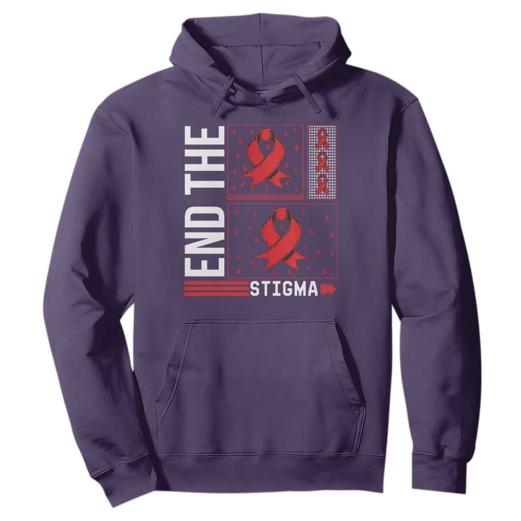 End The Stigma HIV Awareness Hoodie Red Ribbon Gift TS12 Purple Print Your Wear