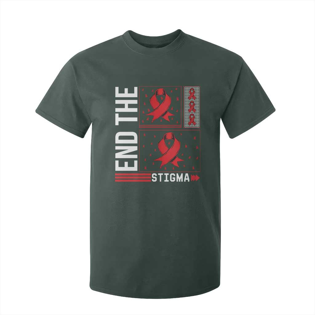 End The Stigma HIV Awareness T Shirt For Kid Red Ribbon Gift TS12 Dark Forest Green Print Your Wear