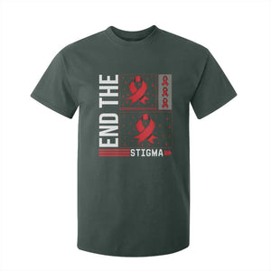 End The Stigma HIV Awareness T Shirt For Kid Red Ribbon Gift TS12 Dark Forest Green Print Your Wear