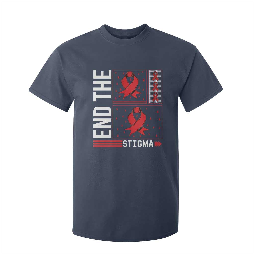 End The Stigma HIV Awareness T Shirt For Kid Red Ribbon Gift TS12 Navy Print Your Wear