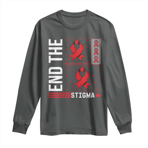 End The Stigma HIV Awareness Long Sleeve Shirt Red Ribbon Gift TS12 Dark Heather Print Your Wear
