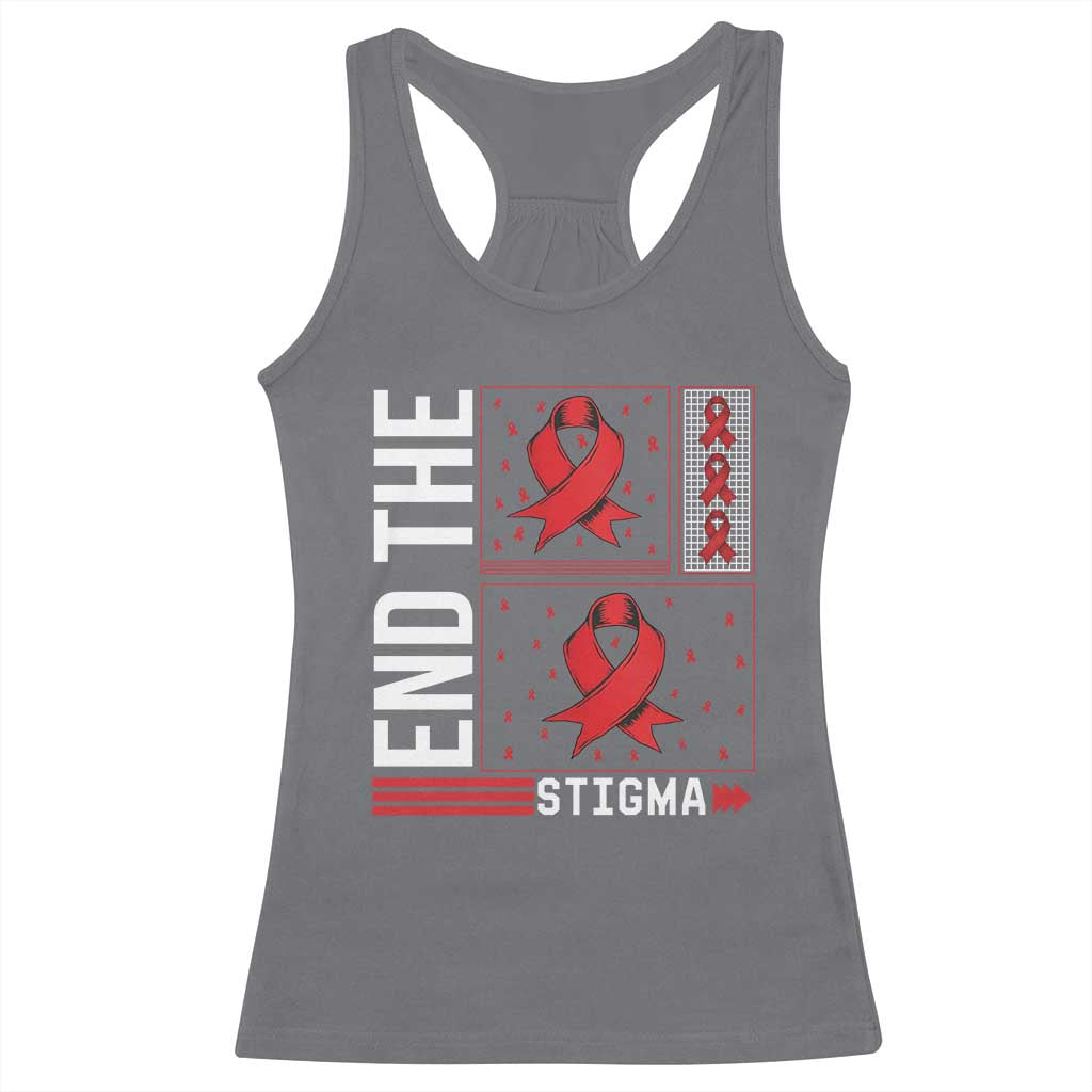 End The Stigma HIV Awareness Racerback Tank Top Red Ribbon Gift - Print Your Wear
