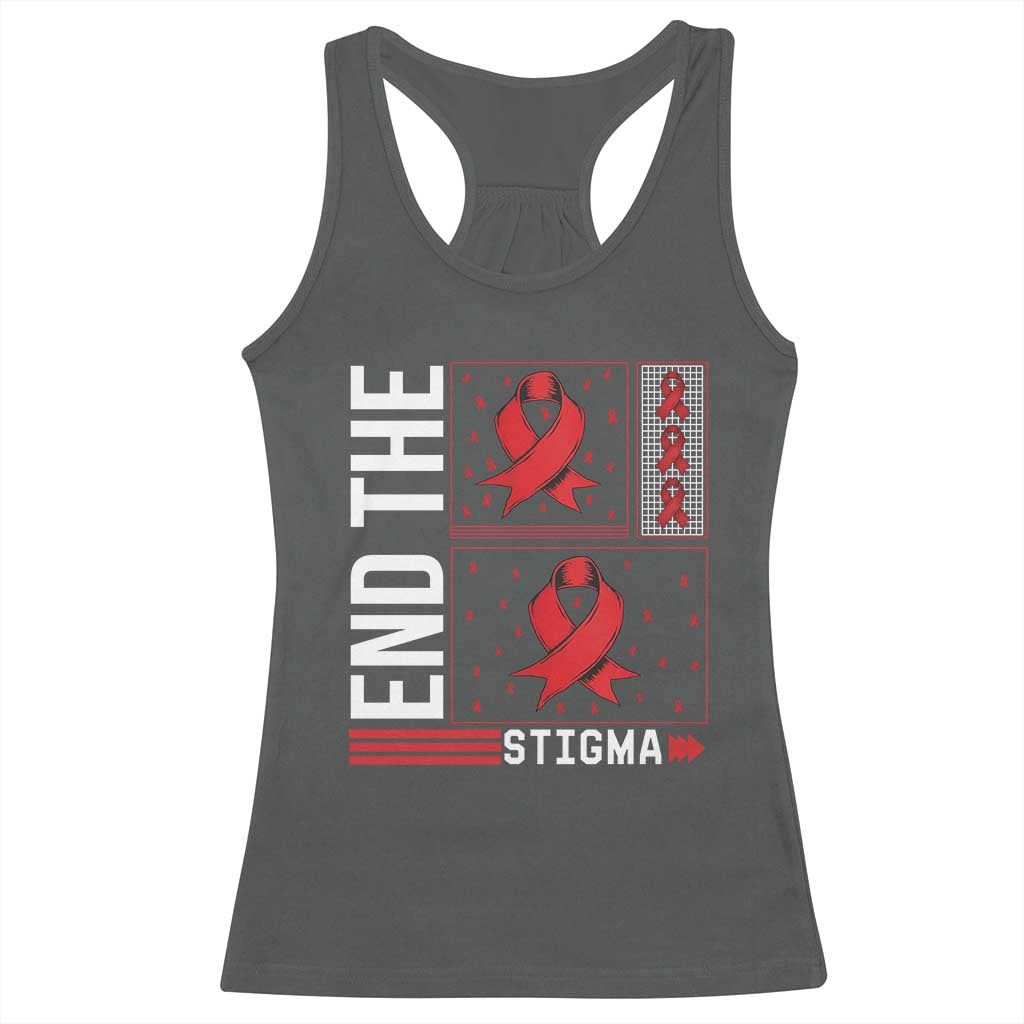 End The Stigma HIV Awareness Racerback Tank Top Red Ribbon Gift TS12 Dark Heather Print Your Wear