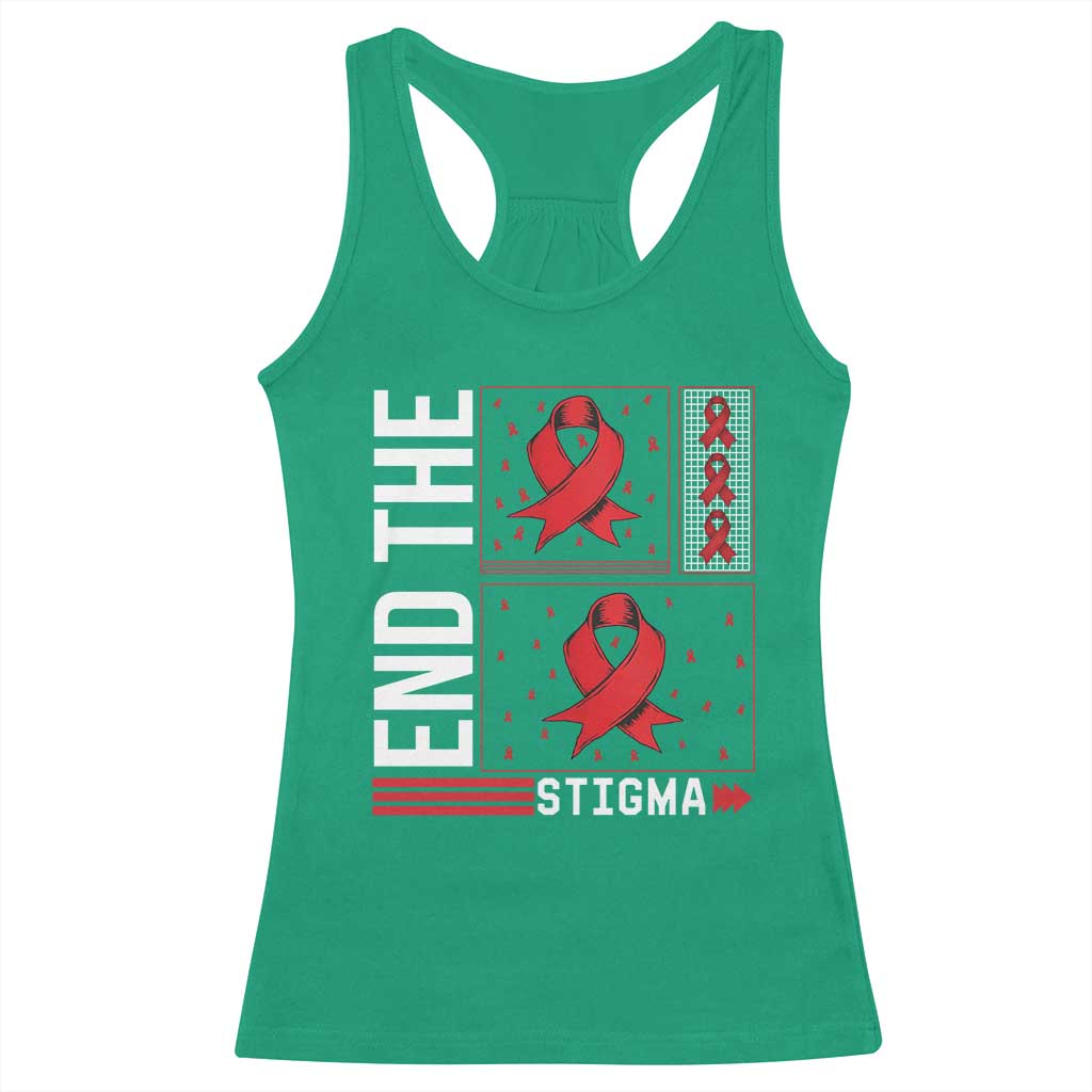 End The Stigma HIV Awareness Racerback Tank Top Red Ribbon Gift - Print Your Wear