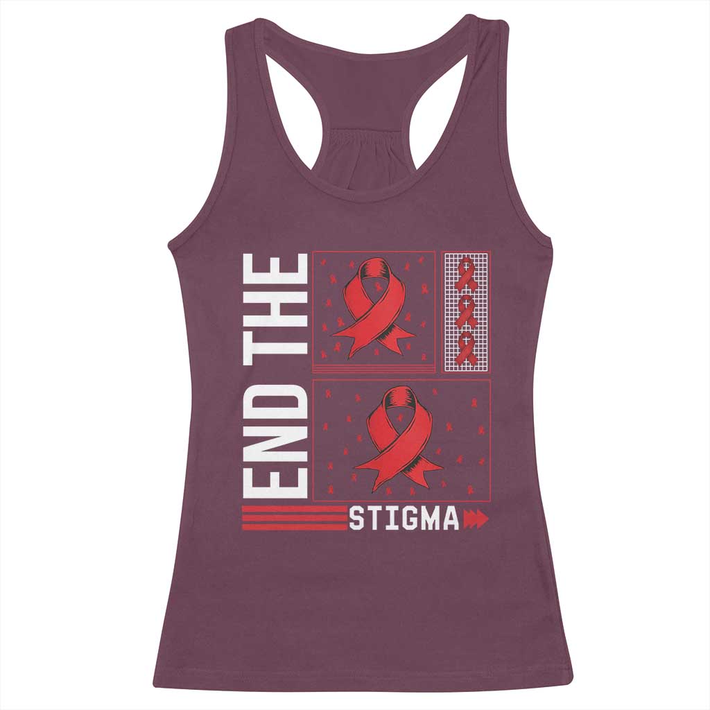 End The Stigma HIV Awareness Racerback Tank Top Red Ribbon Gift TS12 Maroon Print Your Wear
