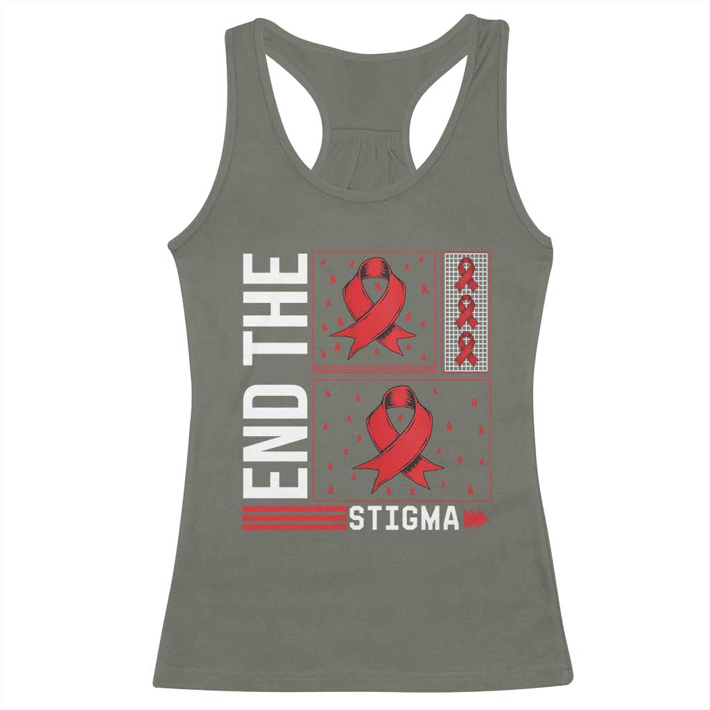End The Stigma HIV Awareness Racerback Tank Top Red Ribbon Gift - Print Your Wear