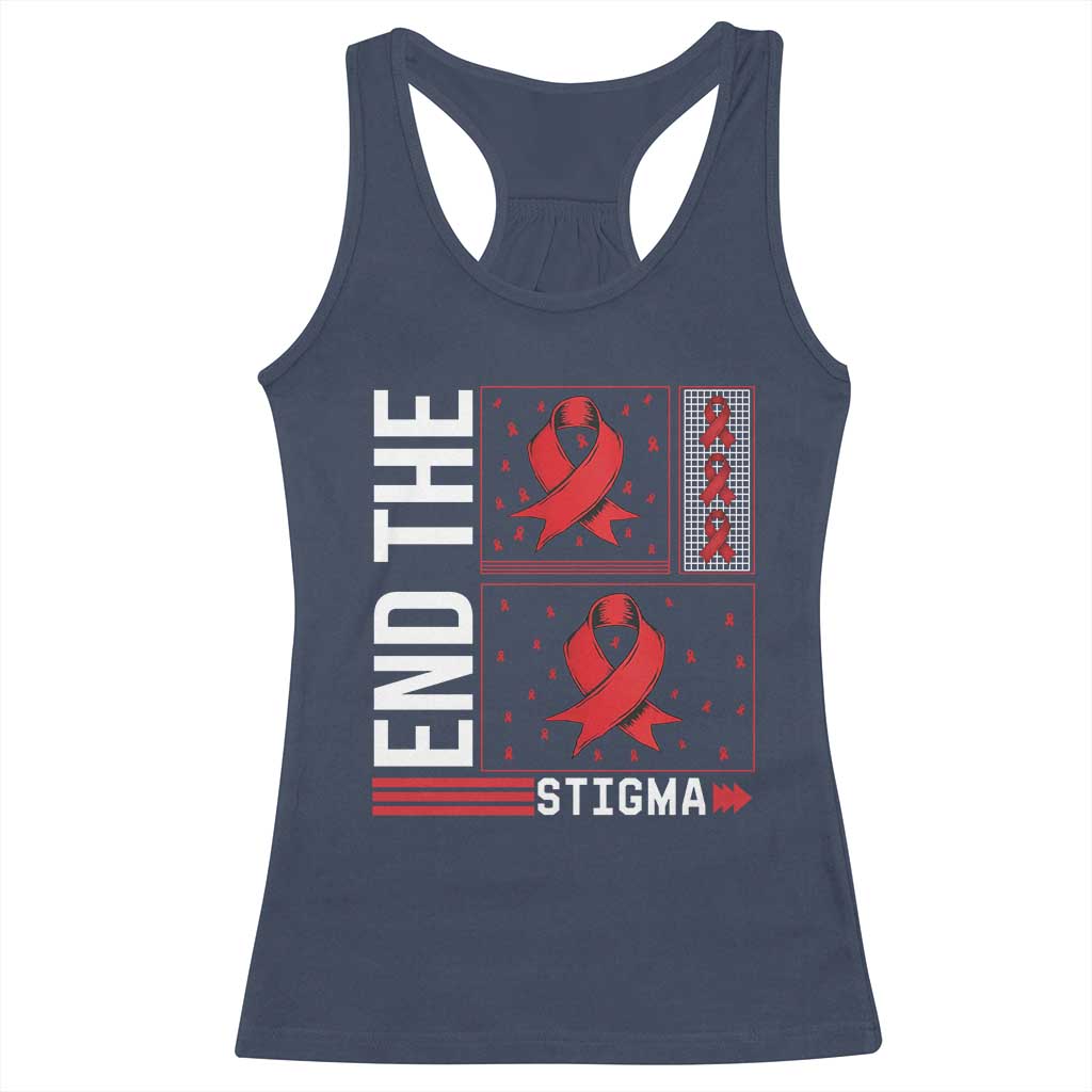 End The Stigma HIV Awareness Racerback Tank Top Red Ribbon Gift TS12 Navy Print Your Wear