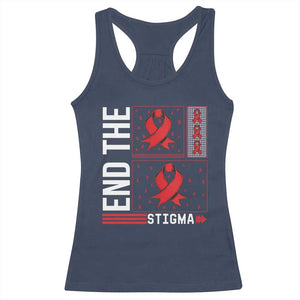 End The Stigma HIV Awareness Racerback Tank Top Red Ribbon Gift TS12 Navy Print Your Wear