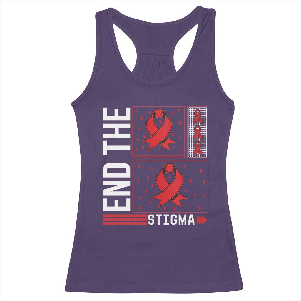 End The Stigma HIV Awareness Racerback Tank Top Red Ribbon Gift TS12 Purple Print Your Wear