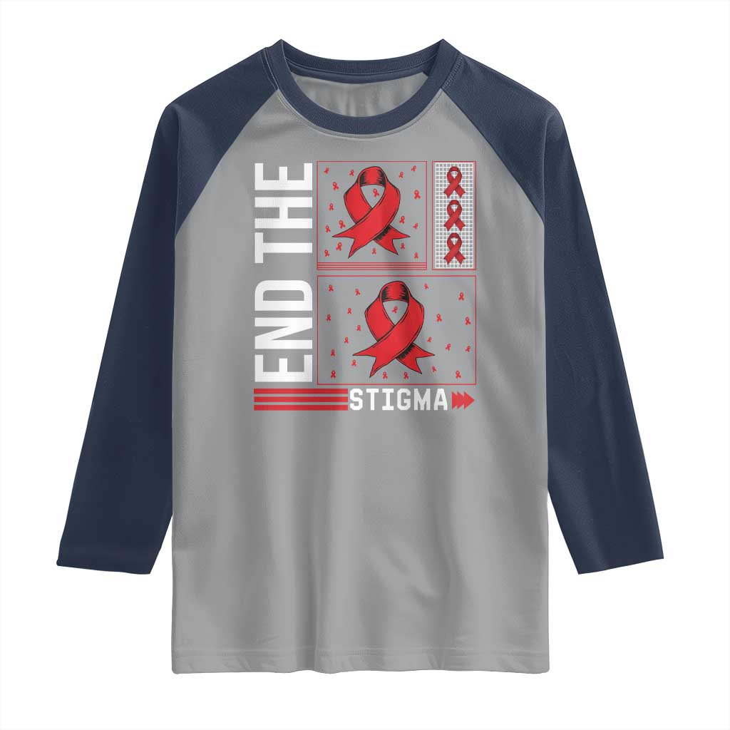 End The Stigma HIV Awareness Raglan Shirt Red Ribbon Gift TS12 Sport Gray Navy Print Your Wear