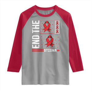 End The Stigma HIV Awareness Raglan Shirt Red Ribbon Gift TS12 Sport Gray Red Print Your Wear