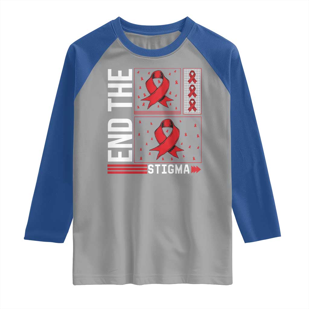 End The Stigma HIV Awareness Raglan Shirt Red Ribbon Gift TS12 Sport Gray Royal Print Your Wear