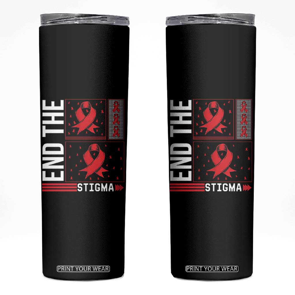 End The Stigma HIV Awareness Skinny Tumbler Red Ribbon Gift TS12 Black Print Your Wear