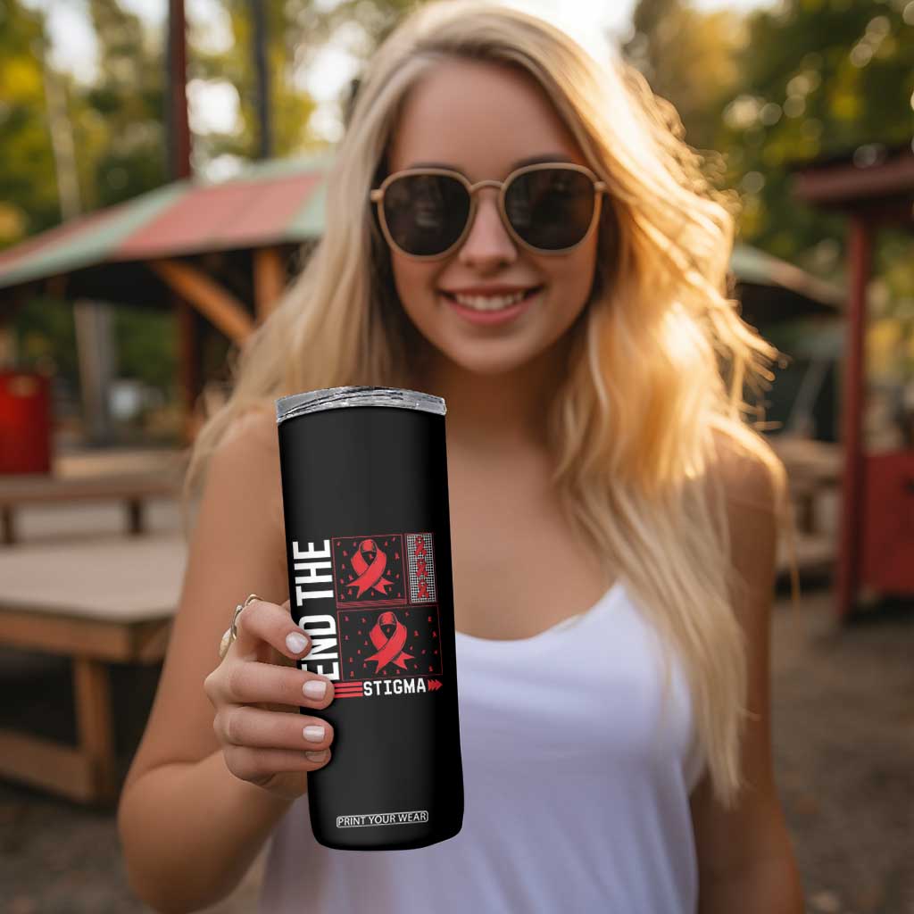 End The Stigma HIV Awareness Skinny Tumbler Red Ribbon Gift TS12 Print Your Wear