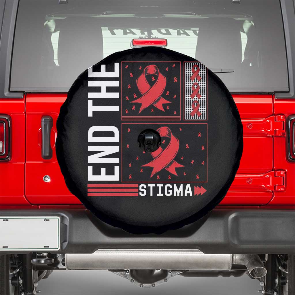 End The Stigma HIV Awareness Spare Tire Cover Red Ribbon Gift TS12 Black Print Your Wear