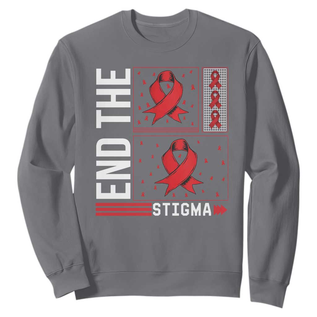 End The Stigma HIV Awareness Sweatshirt Red Ribbon Gift TS12 Charcoal Print Your Wear
