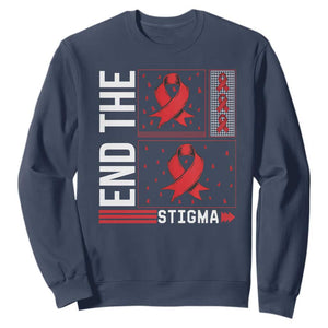 End The Stigma HIV Awareness Sweatshirt Red Ribbon Gift TS12 Navy Print Your Wear